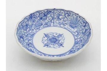 幕末〜明治期　古伊万里　染付　線描　約15cm　4.9寸　爽やかな印象を与えるなます皿6枚セット(中皿、和皿、和食器、四寸九分)(R-083064)