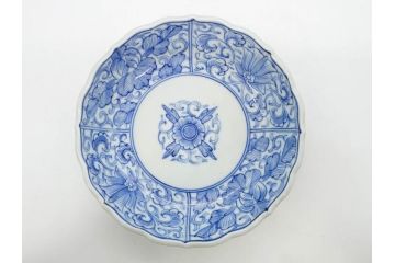 幕末〜明治期　古伊万里　染付　線描　約15cm　4.9寸　爽やかな印象を与えるなます皿6枚セット(中皿、和皿、和食器、四寸九分)(R-083064)