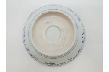 幕末〜明治期　古伊万里　染付　線描　約15cm　4.9寸　爽やかな印象を与えるなます皿6枚セット(中皿、和皿、和食器、四寸九分)(R-083064)