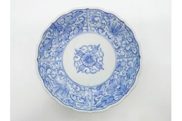幕末〜明治期　古伊万里　染付　線描　約15cm　4.9寸　爽やかな印象を与えるなます皿6枚セット(中皿、和皿、和食器、四寸九分)(R-083064)