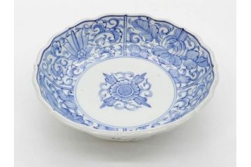 幕末〜明治期　古伊万里　染付　線描　約15cm　4.9寸　爽やかな印象を与えるなます皿6枚セット(中皿、和皿、和食器、四寸九分)(R-083064)