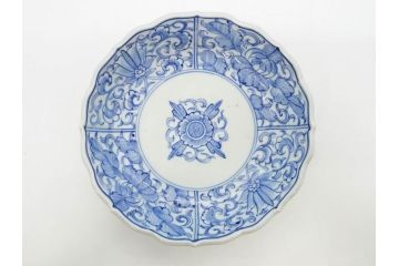 幕末〜明治期　古伊万里　染付　線描　約15cm　4.9寸　爽やかな印象を与えるなます皿6枚セット(中皿、和皿、和食器、四寸九分)(R-083064)