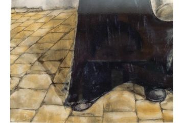 真作　デンマーク　ROYAL COPENHAGEN(ロイヤルコペンハーゲン)　藤田嗣治　レオナール・フジタ　「パンとミルクポットを持つ少女」　陶板画(女の子、フランスパン、陶額、額装)(R-083070)