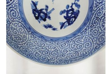 上手物　江戸期　大明成化年製　古伊万里　染付　松竹梅　1尺2寸　約36cm　蛸唐草の絵付けが見事な大皿(和食器、和皿、木箱付き、一尺二寸)(R-083071)