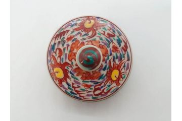 時代物　九谷焼　赤絵　福銘　龍図　細かな意匠が感じられる豪華な絵付けの三足香炉(三つ足、仏具、茶道具)(R-083074)