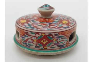 時代物　九谷焼　赤絵　福銘　龍図　細かな意匠が感じられる豪華な絵付けの三足香炉(三つ足、仏具、茶道具)(R-083074)
