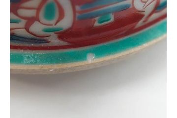 時代物　九谷焼　赤絵　福銘　龍図　細かな意匠が感じられる豪華な絵付けの三足香炉(三つ足、仏具、茶道具)(R-083074)