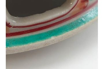 時代物　九谷焼　赤絵　福銘　龍図　細かな意匠が感じられる豪華な絵付けの三足香炉(三つ足、仏具、茶道具)(R-083074)