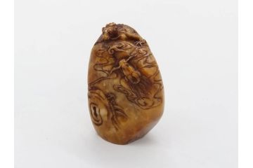 時代物　中国　唐物　雲龍紋　彫刻　印材(印鑑、印章、判子、はんこ、ハンコ)(R-083076)