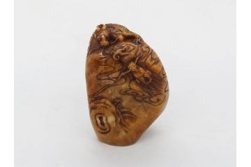時代物　中国　唐物　雲龍紋　彫刻　印材(印鑑、印章、判子、はんこ、ハンコ)(R-083076)