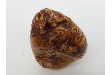 時代物　中国　唐物　雲龍紋　彫刻　印材(印鑑、印章、判子、はんこ、ハンコ)(R-083076)