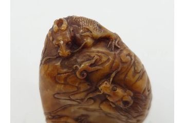 時代物　中国　唐物　雲龍紋　彫刻　印材(印鑑、印章、判子、はんこ、ハンコ)(R-083076)