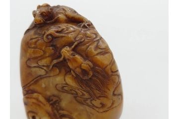 時代物　中国　唐物　雲龍紋　彫刻　印材(印鑑、印章、判子、はんこ、ハンコ)(R-083076)