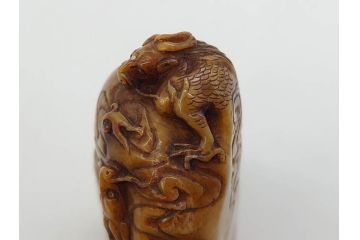 時代物　中国　唐物　雲龍紋　彫刻　印材(印鑑、印章、判子、はんこ、ハンコ)(R-083076)