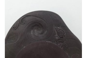 時代物　中国　王鐸　雲龍文?　端渓硯(漢詩、彫刻、書道具、習字道具)(R-083077)