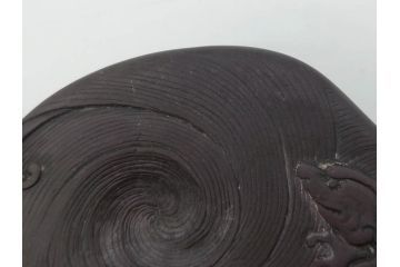 時代物　中国　王鐸　雲龍文?　端渓硯(漢詩、彫刻、書道具、習字道具)(R-083077)