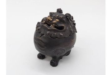 時代物　中国古玩　古銅　獅子　香炉(香爐、仏具、茶道具)(R-083078)