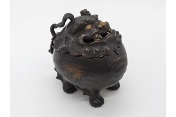 時代物　中国古玩　古銅　獅子　香炉(香爐、仏具、茶道具)(R-083078)