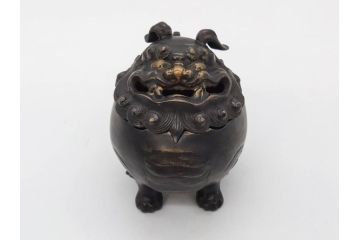 時代物　中国古玩　古銅　獅子　香炉(香爐、仏具、茶道具)(R-083078)