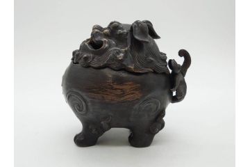 時代物　中国古玩　古銅　獅子　香炉(香爐、仏具、茶道具)(R-083078)