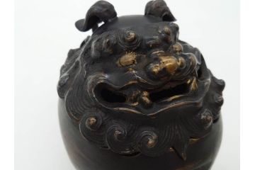 時代物　中国古玩　古銅　獅子　香炉(香爐、仏具、茶道具)(R-083078)