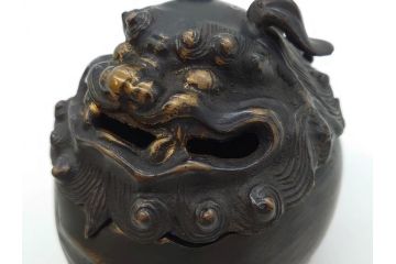 時代物　中国古玩　古銅　獅子　香炉(香爐、仏具、茶道具)(R-083078)
