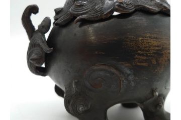 時代物　中国古玩　古銅　獅子　香炉(香爐、仏具、茶道具)(R-083078)