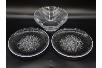 フィンランド　iittala(イッタラ)　AINO AALTO(アイノ・アアルト)　約23cm/Ultima Thule(ウルティマツーレ)　約25cm　空間に豊かな表情を与えるプレート2枚&ボウルセット(ガラス、深皿、深鉢、硝子、北欧)(R-083080)
