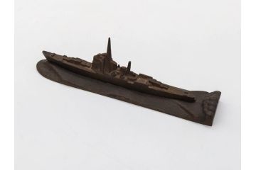 戦前　真鍮製　進水記念　軍艦　文鎮(ペーパーウェイト、書道具、置物)(R-083082)