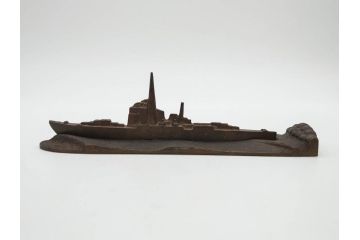 戦前　真鍮製　進水記念　軍艦　文鎮(ペーパーウェイト、書道具、置物)(R-083082)