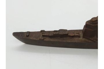 戦前　真鍮製　進水記念　軍艦　文鎮(ペーパーウェイト、書道具、置物)(R-083082)