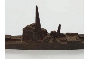 戦前　真鍮製　進水記念　軍艦　文鎮(ペーパーウェイト、書道具、置物)(R-083082)