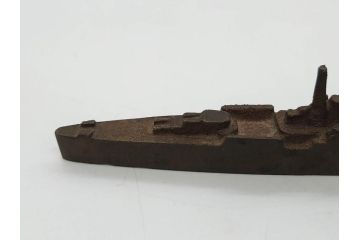 戦前　真鍮製　進水記念　軍艦　文鎮(ペーパーウェイト、書道具、置物)(R-083082)