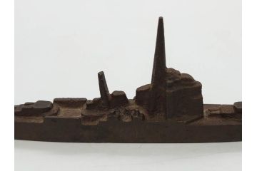 戦前　真鍮製　進水記念　軍艦　文鎮(ペーパーウェイト、書道具、置物)(R-083082)