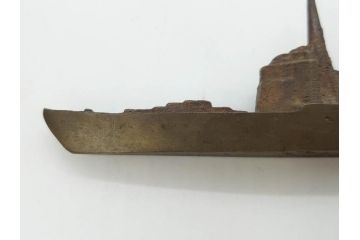 戦前　真鍮製　進水記念　軍艦　文鎮(ペーパーウェイト、書道具、置物)(R-083082)