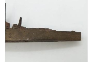 戦前　真鍮製　進水記念　軍艦　文鎮(ペーパーウェイト、書道具、置物)(R-083082)