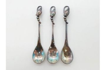 デンマーク　GEORG JENSEN(ジョージ・ジェンセン)　BLOSSOM(ブロッサム)　STERLING SILVER(スターリングシルバー)　総重量約58.34g　モカスプーン6本セット(カトラリー、SV925、銀製品、洋食器、箱付き)(R-083084)