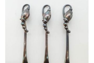デンマーク　GEORG JENSEN(ジョージ・ジェンセン)　BLOSSOM(ブロッサム)　STERLING SILVER(スターリングシルバー)　総重量約58.34g　モカスプーン6本セット(カトラリー、SV925、銀製品、洋食器、箱付き)(R-083084)
