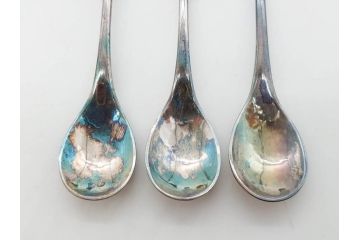 デンマーク　GEORG JENSEN(ジョージ・ジェンセン)　BLOSSOM(ブロッサム)　STERLING SILVER(スターリングシルバー)　総重量約58.34g　モカスプーン6本セット(カトラリー、SV925、銀製品、洋食器、箱付き)(R-083084)