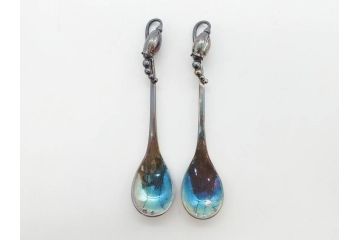 デンマーク　GEORG JENSEN(ジョージ・ジェンセン)　BLOSSOM(ブロッサム)　STERLING SILVER(スターリングシルバー)　総重量約58.34g　モカスプーン6本セット(カトラリー、SV925、銀製品、洋食器、箱付き)(R-083084)