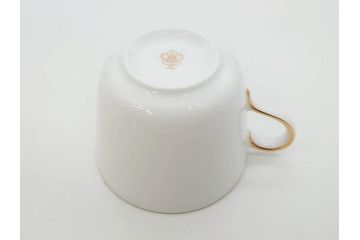 大倉陶園(OKURA、OAC)　深みのあるブルーローズが美しいモーニングカップ&ソーサー2客セット(バラ、薔薇、金彩、白磁、C&S、洋食器)(R-083088)