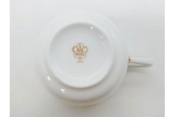 大倉陶園(OKURA、OAC)　深みのあるブルーローズが美しいモーニングカップ&ソーサー2客セット(バラ、薔薇、金彩、白磁、C&S、洋食器)(R-083088)