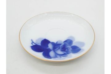 大倉陶園(OKURA、OAC)　深みのあるブルーローズが美しいモーニングカップ&ソーサー2客セット(バラ、薔薇、金彩、白磁、C&S、洋食器)(R-083088)