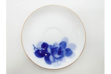大倉陶園(OKURA、OAC)　深みのあるブルーローズが美しいモーニングカップ&ソーサー2客セット(バラ、薔薇、金彩、白磁、C&S、洋食器)(R-083088)