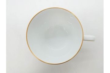 大倉陶園(OKURA、OAC)　深みのあるブルーローズが美しいモーニングカップ&ソーサー2客セット(バラ、薔薇、金彩、白磁、C&S、洋食器)(R-083089)