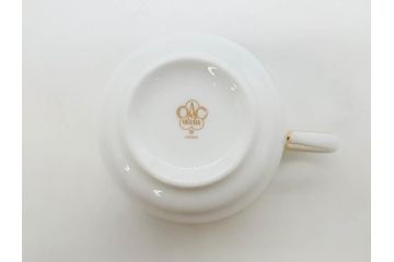 大倉陶園(OKURA、OAC)　深みのあるブルーローズが美しいモーニングカップ&ソーサー2客セット(バラ、薔薇、金彩、白磁、C&S、洋食器)(R-083089)