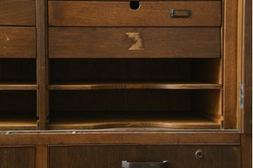 和製アンティーク　昭和初期　上質な作り!!　ろくろ挽きの脚が可愛い引き出し付きレコードキャビネット(レコードケース、サイドキャビネット、サイドボード、収納棚、戸棚)(R-083100)