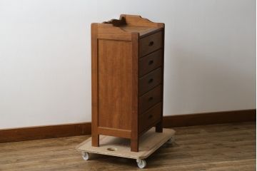和製ビンテージ　北欧デザイン!!　チーク材　シンプルで小振りな五段引き出し(サイドチェスト、ヴィンテージ)(R-083101)