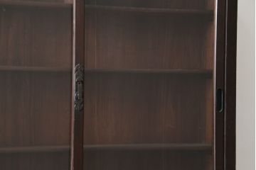 和製アンティーク　大正〜昭和初期　古い木の味わいが素敵な二段重ね収納棚(食器棚、カップボード、飾り棚、陳列棚、戸棚、キャビネット、バラ売り可能)(R-083110)