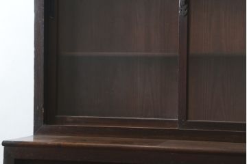 和製アンティーク　大正〜昭和初期　古い木の味わいが素敵な二段重ね収納棚(食器棚、カップボード、飾り棚、陳列棚、戸棚、キャビネット、バラ売り可能)(R-083110)